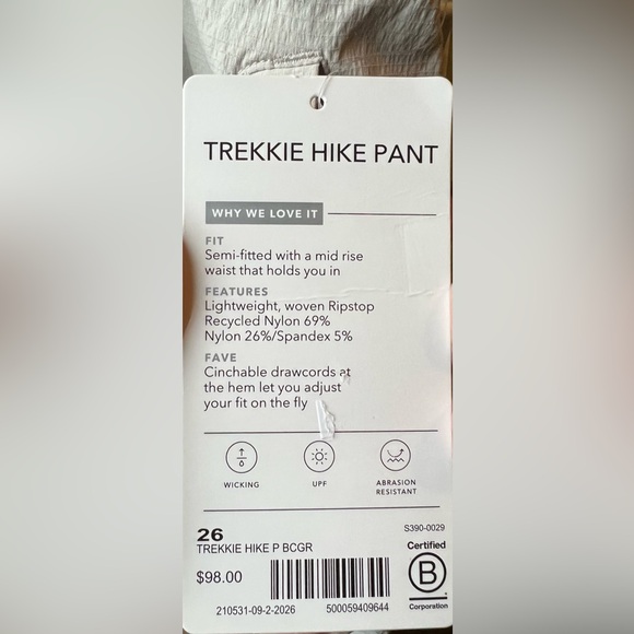 Athleta - Trekkie Hike Pant - NWT - Size 26 - Tan
- Zipper/Snap/Button closure - Picture 8 of 11